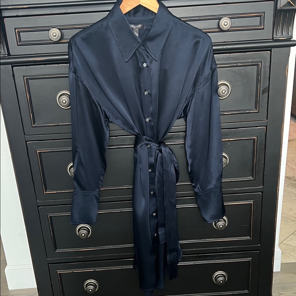 Banana Republic Dark Blue Washable Silk Shirt Dress.